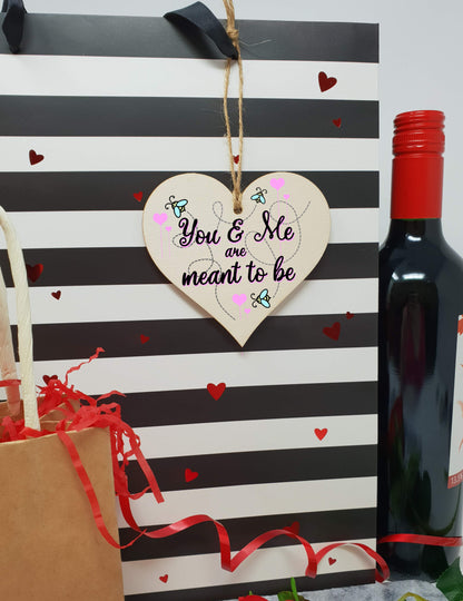 Handmade Wooden Hanging Heart Plaque Valentine's Gift You and Me are meants to be bee floral sweet cute gift for someone special boyfriend girlfriend husband wife funny romantic keepsake