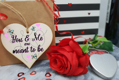 Handmade Wooden Hanging Heart Plaque Valentine's Gift You and Me are meants to be bee floral sweet cute gift for someone special boyfriend girlfriend husband wife funny romantic keepsake