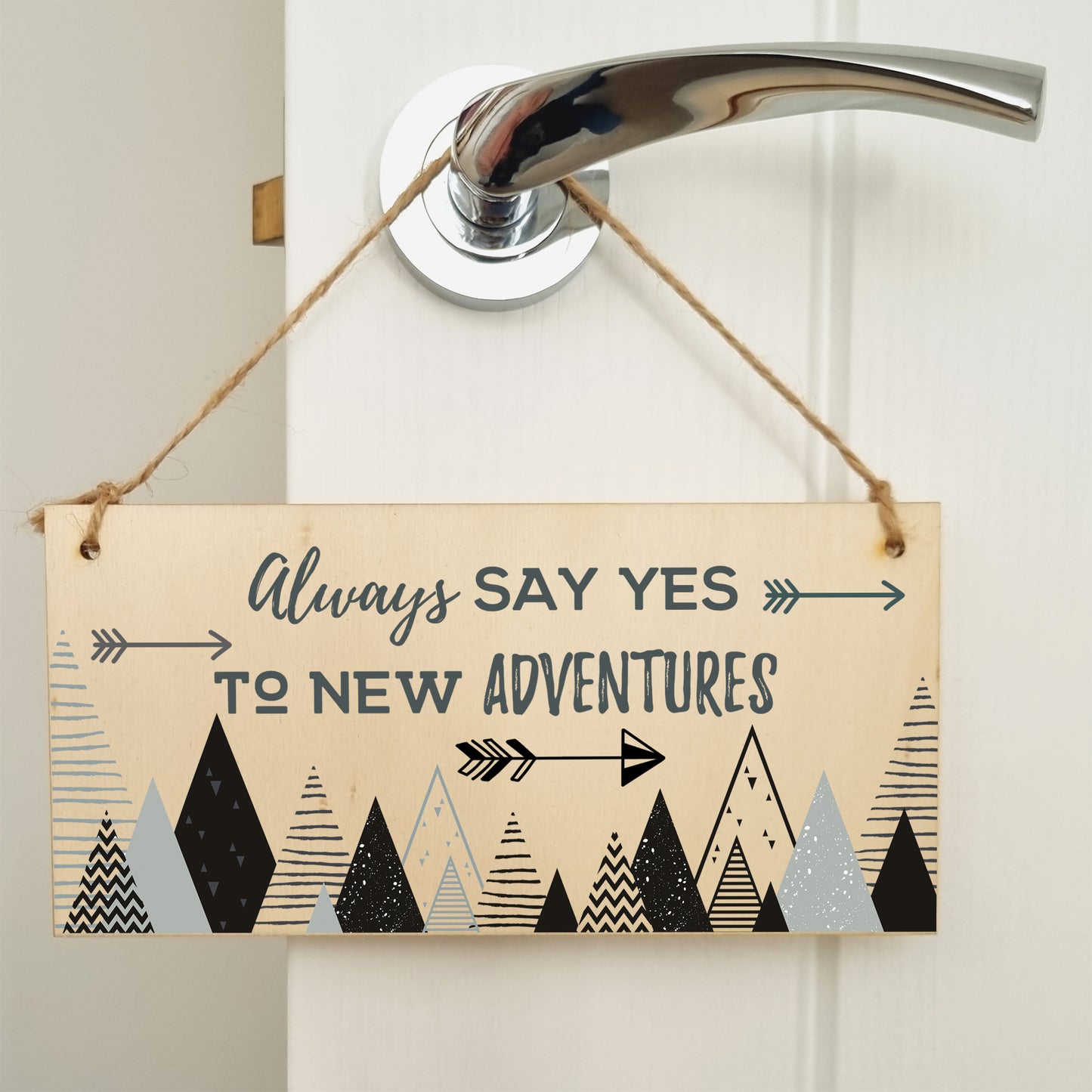 Handmade Wooden Hanging Wall Plaque Always Say Yes to New Adventures Motivational Inspirational Decorative Sign Minimalist Design