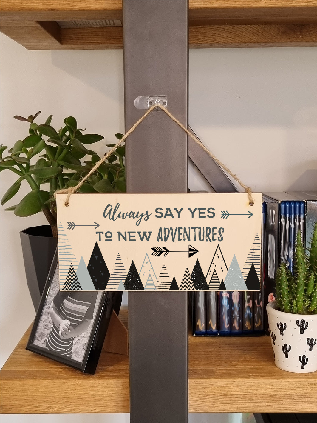 Handmade Wooden Hanging Wall Plaque Always Say Yes to New Adventures Motivational Inspirational Decorative Sign Minimalist Design