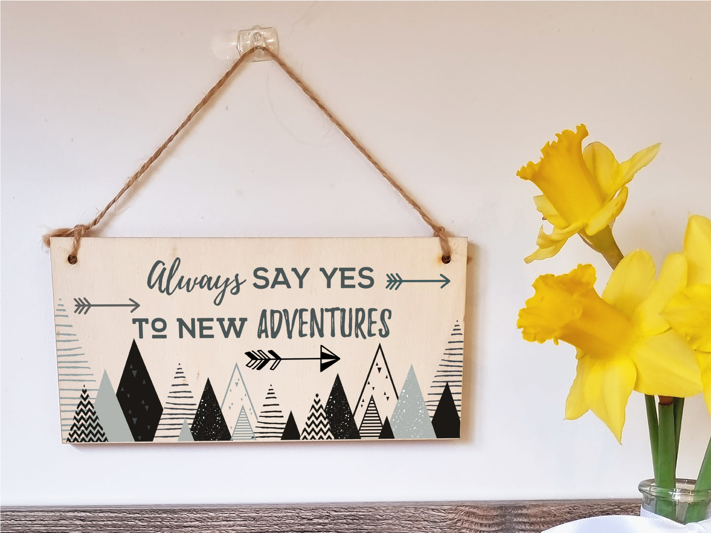 Handmade Wooden Hanging Wall Plaque Always Say Yes to New Adventures Motivational Inspirational Decorative Sign Minimalist Design