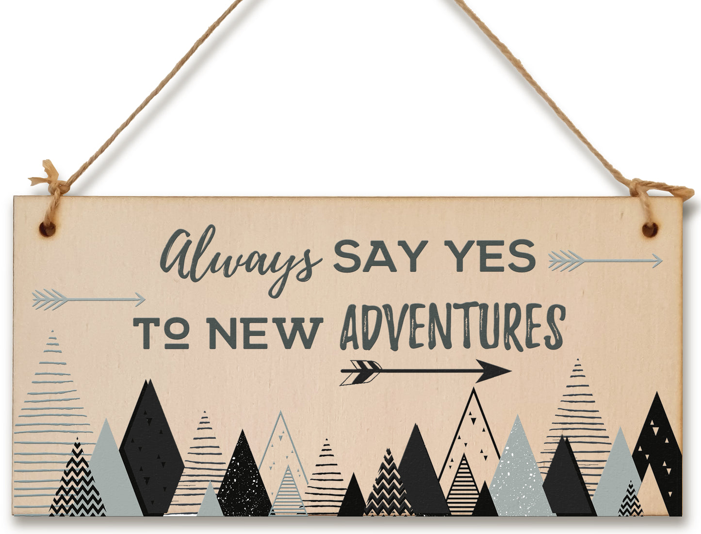 Handmade Wooden Hanging Wall Plaque Always Say Yes to New Adventures Motivational Inspirational Decorative Sign Minimalist Design