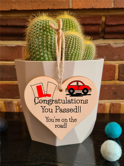 Handmade Wooden Hanging Heart Plaque Gift to Congratulate New Drivers Passed Driving Test Celebrate