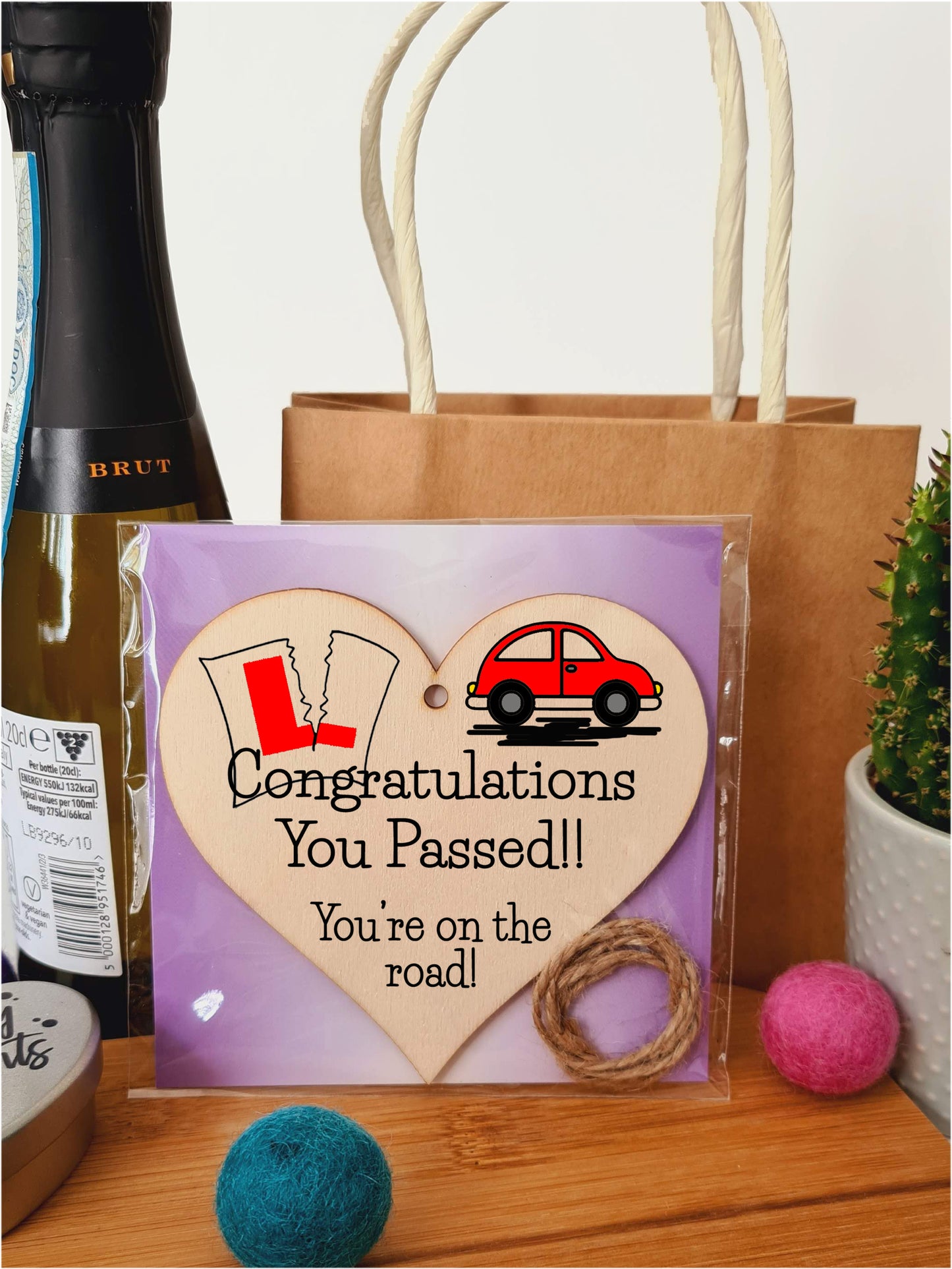 Handmade Wooden Hanging Heart Plaque Gift to Congratulate New Drivers Passed Driving Test Celebrate